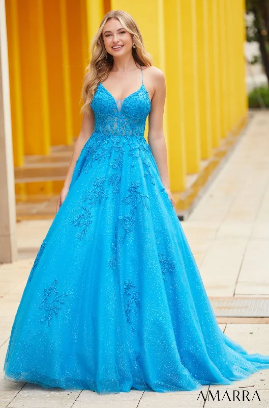 Amarra 88536 Long Lace Applique Ball Gown Formal Prom Dress