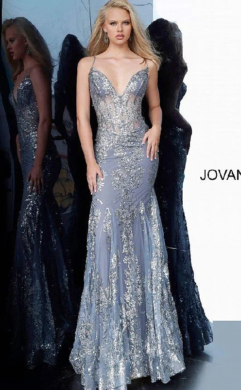 Jovani 3675 Prom Long Spaghetti Straps Mermaid Gown Ink