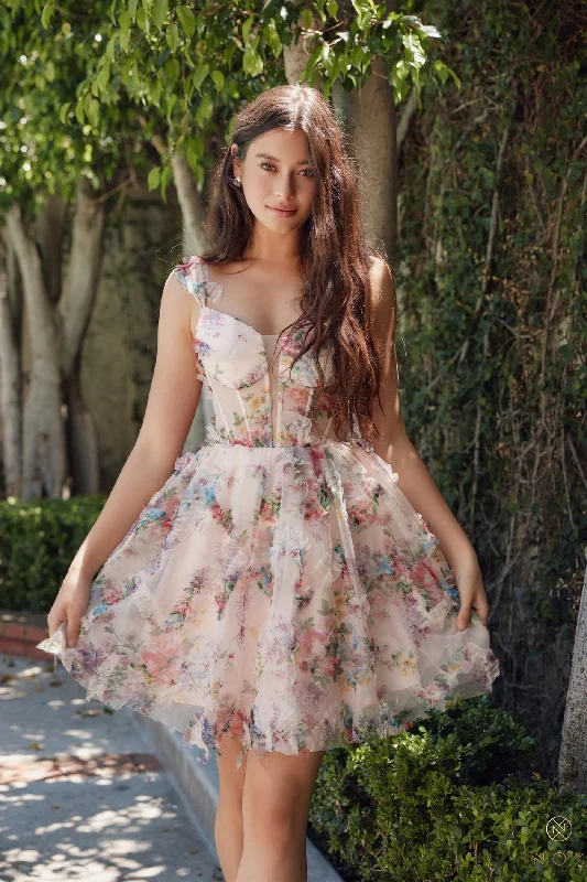 Nox Anabel S849 Short Floral Print Homecoming A Line Cocktail Dress