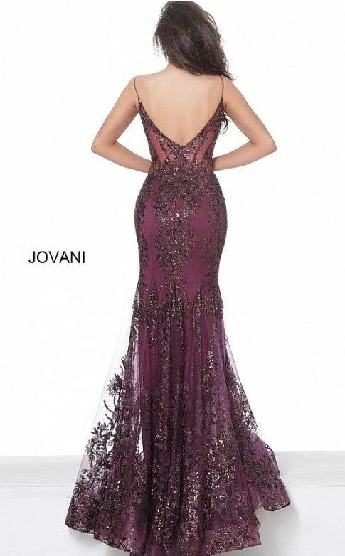 Jovani 3675 Prom Long Spaghetti Straps Mermaid Gown Eggplant