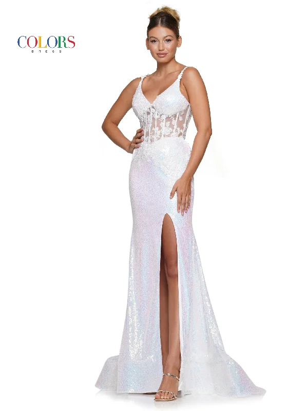 Colors 2848 Colors Long Spaghetti Strap Prom Dress Off White