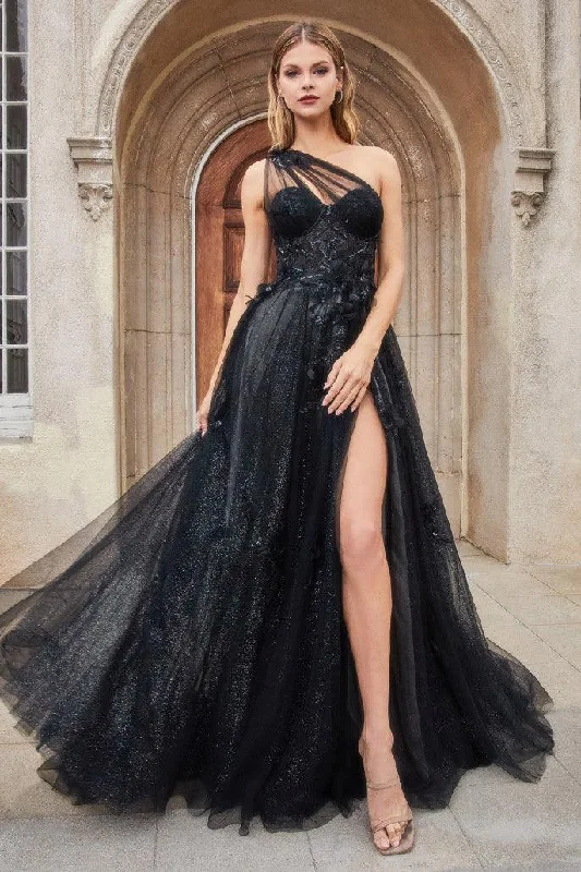 Andrea & Leo A1053 One Shoulder Prom Dress Black