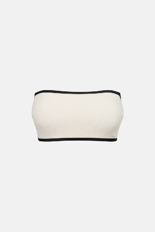 Essential Rib Contrast Bandeau Top Creme