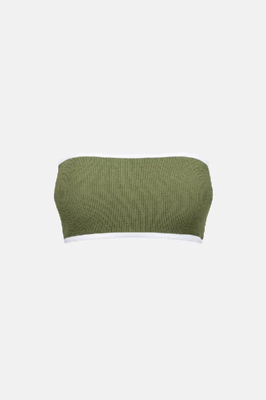 Essential Rib Contrast Bandeau Top Olive