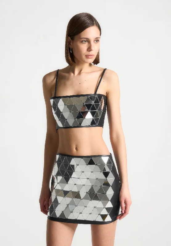 Leather Mirrored Bandeau Top - Silver/Black