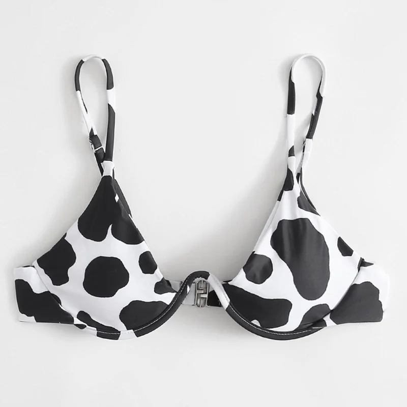 Women Cow Print Underwire Bikini Top Bandeau Bandage Bikini Push-up