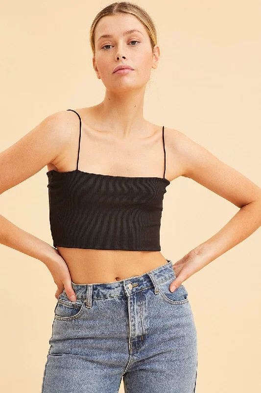 Black Bandeau Singlet Rib Top