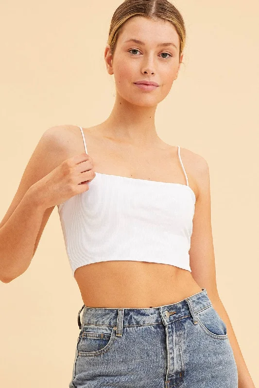 White Bandeau Singlet Rib Top