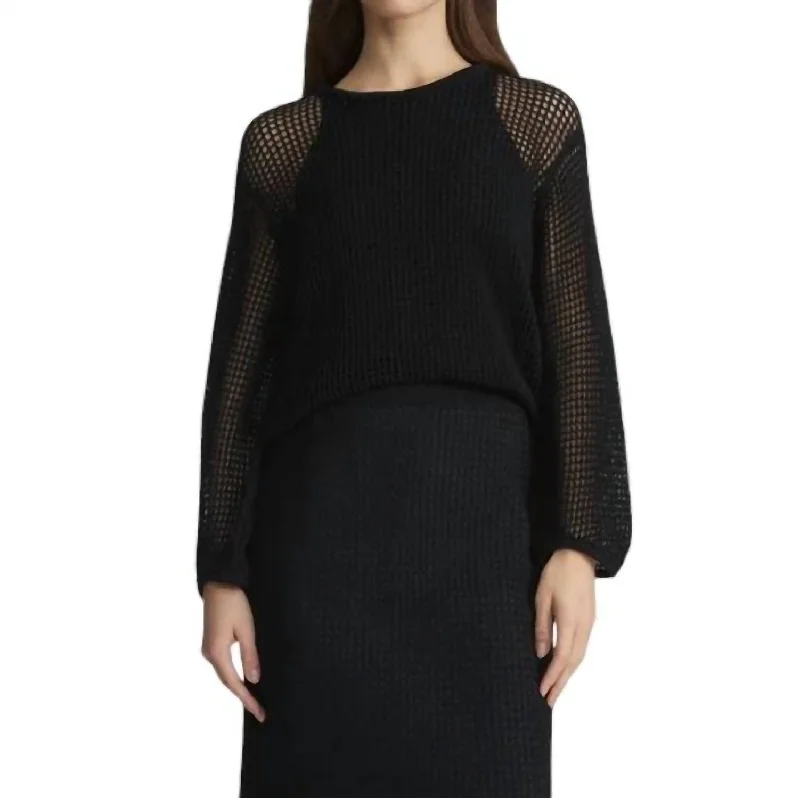 Block Mesh Stitch Sweater In Black