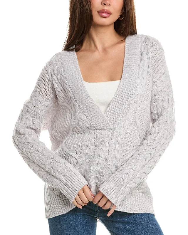 Forte Cashmere Luxe Cable V-Neck Wool & Cashmere-Blend Sweater