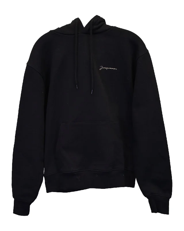 Jacquemus Le Sweatshirt Brode Hoodie in Black Cotton