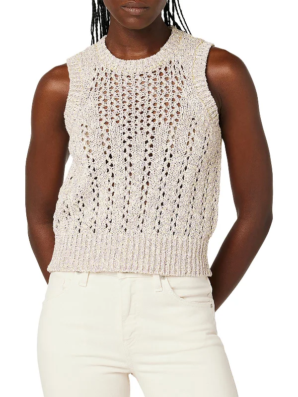 Womens Crochet Crewneck Tank Top Sweater