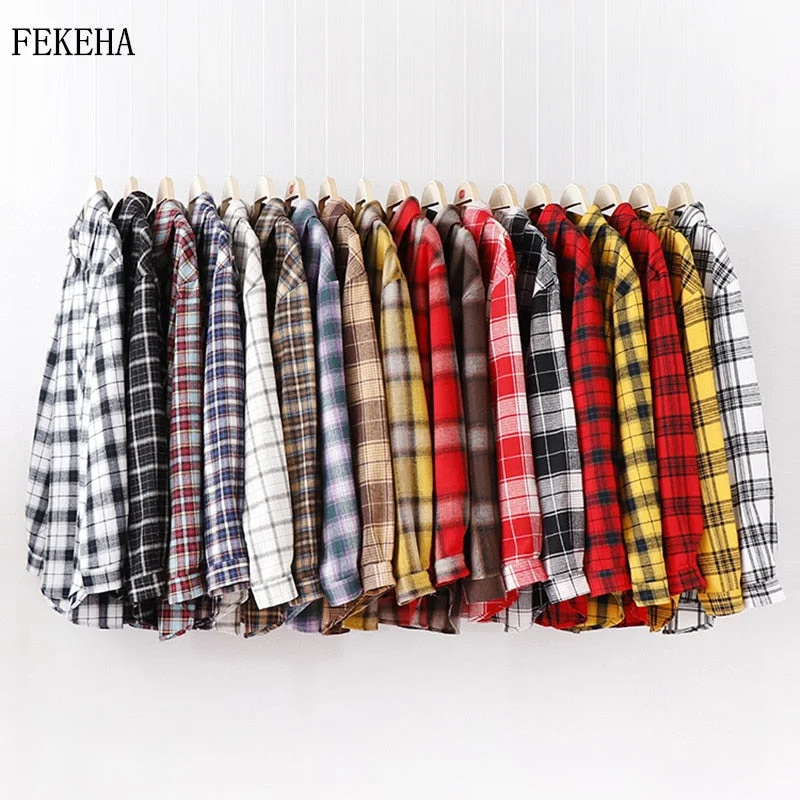 2020 Fashion Women Plaid Shirt Chic Checked Blouse Long Sleeve Female Casual Print Shirts Loose Cotton Tops Blusas