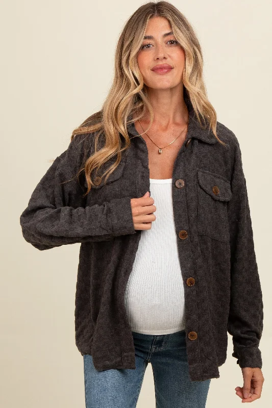 Black Checker Plaid Button Down Maternity Shirt