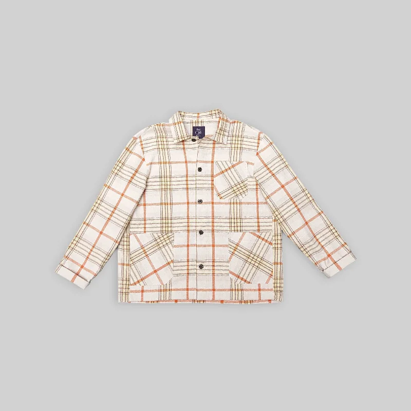 Handwoven Plaid Ecru & Orange Workshirt