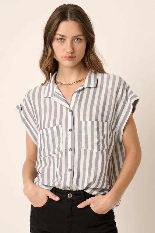 Navy Button Down Chest Pocket Shirt Top