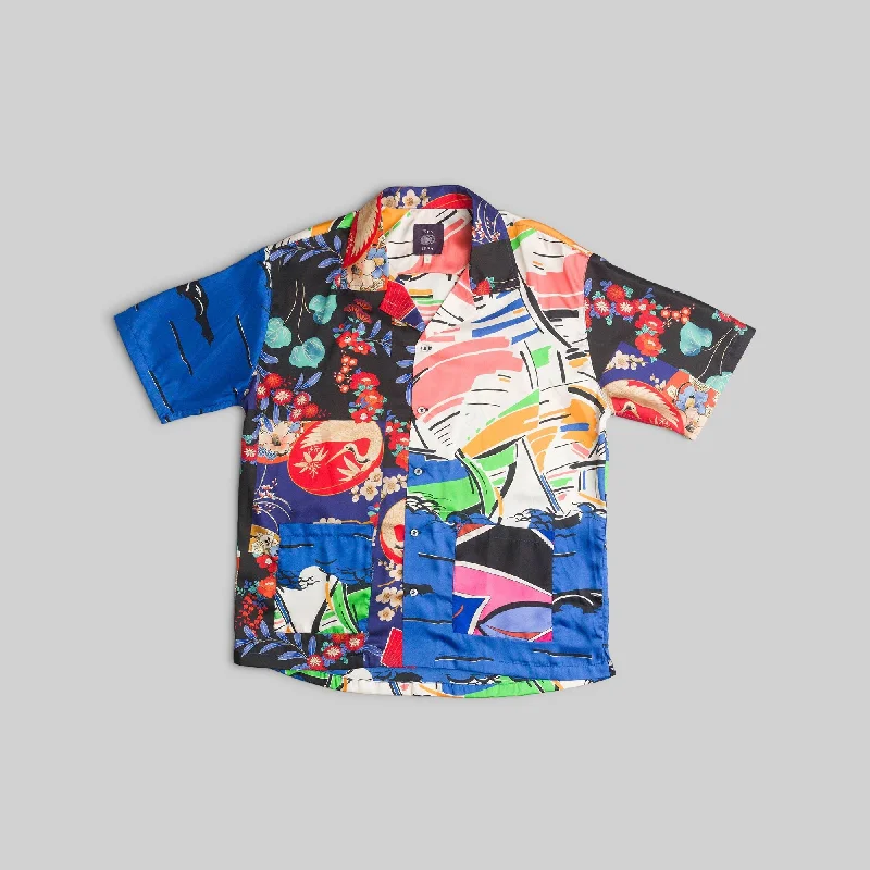 Silk Patchwork Camp Shirt with Pockets