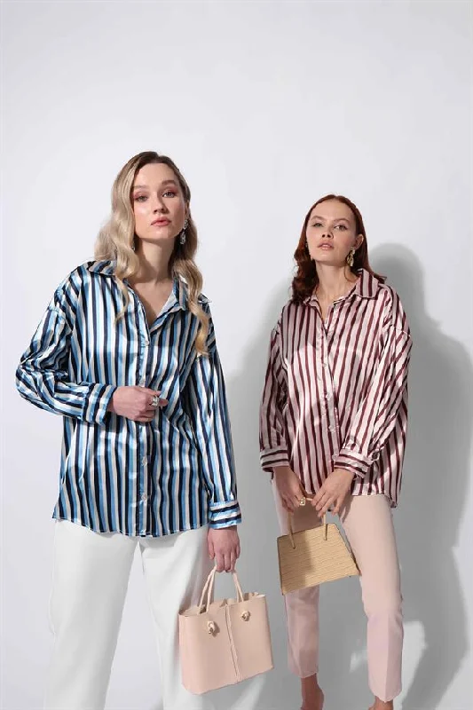 Women's Satin Striped Shirt Blue