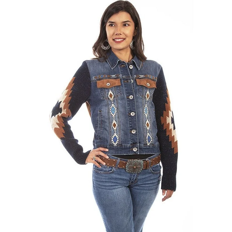 Scully Western Jacket Womens Embroidered Aztec Button Denim F0_HC639