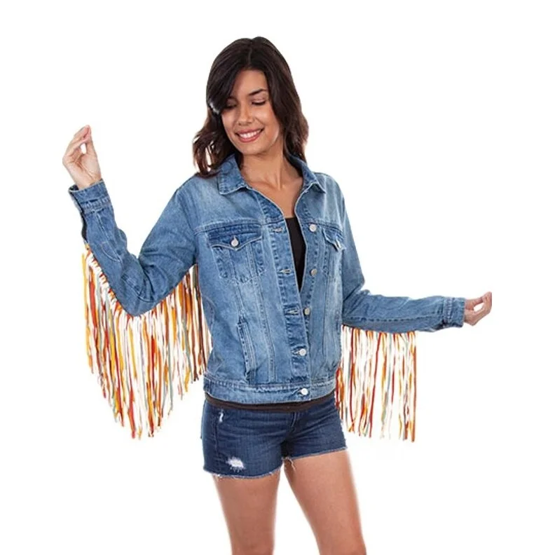 Scully Western Jacket Womens Jean Fringe Pockets Button Denim F0_HC599