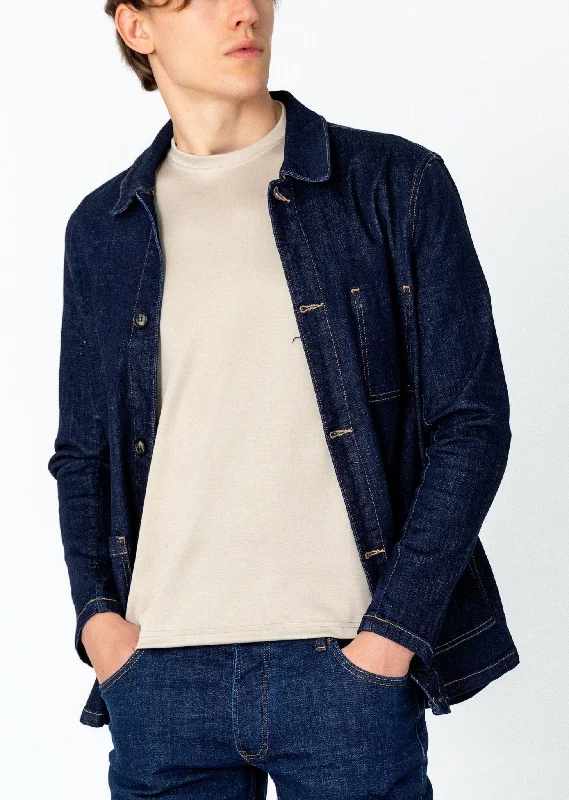 Patch Pocket Fitted Denim Jacket - Navy