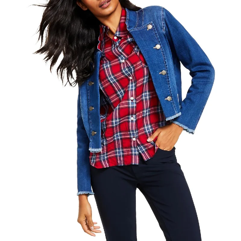 Womens Frayed Hem Layering Denim Jacket