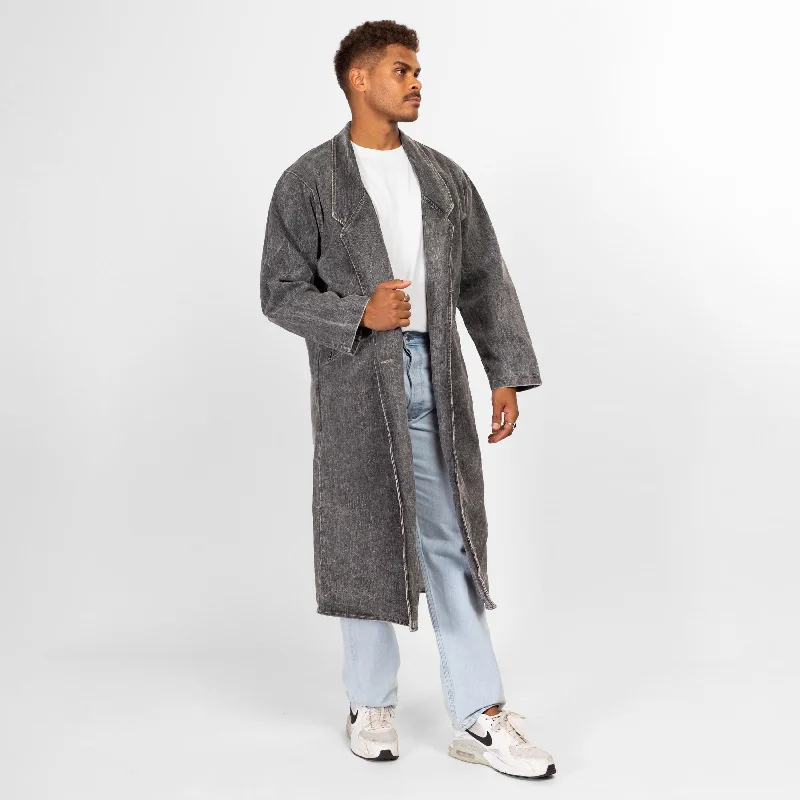 Medium 80s Acid Wash Grey Denim Duster Jacket