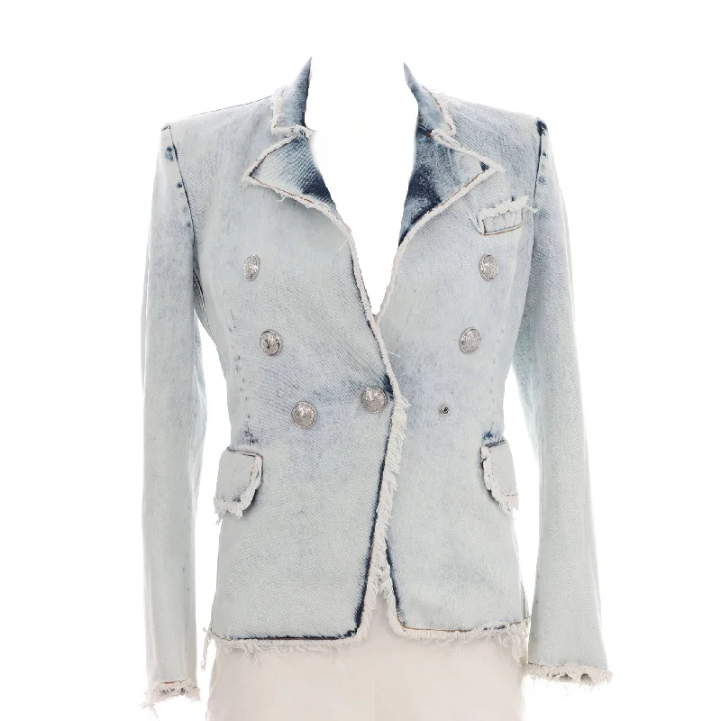 Women's Fringed Double Breasted Jacket Denim