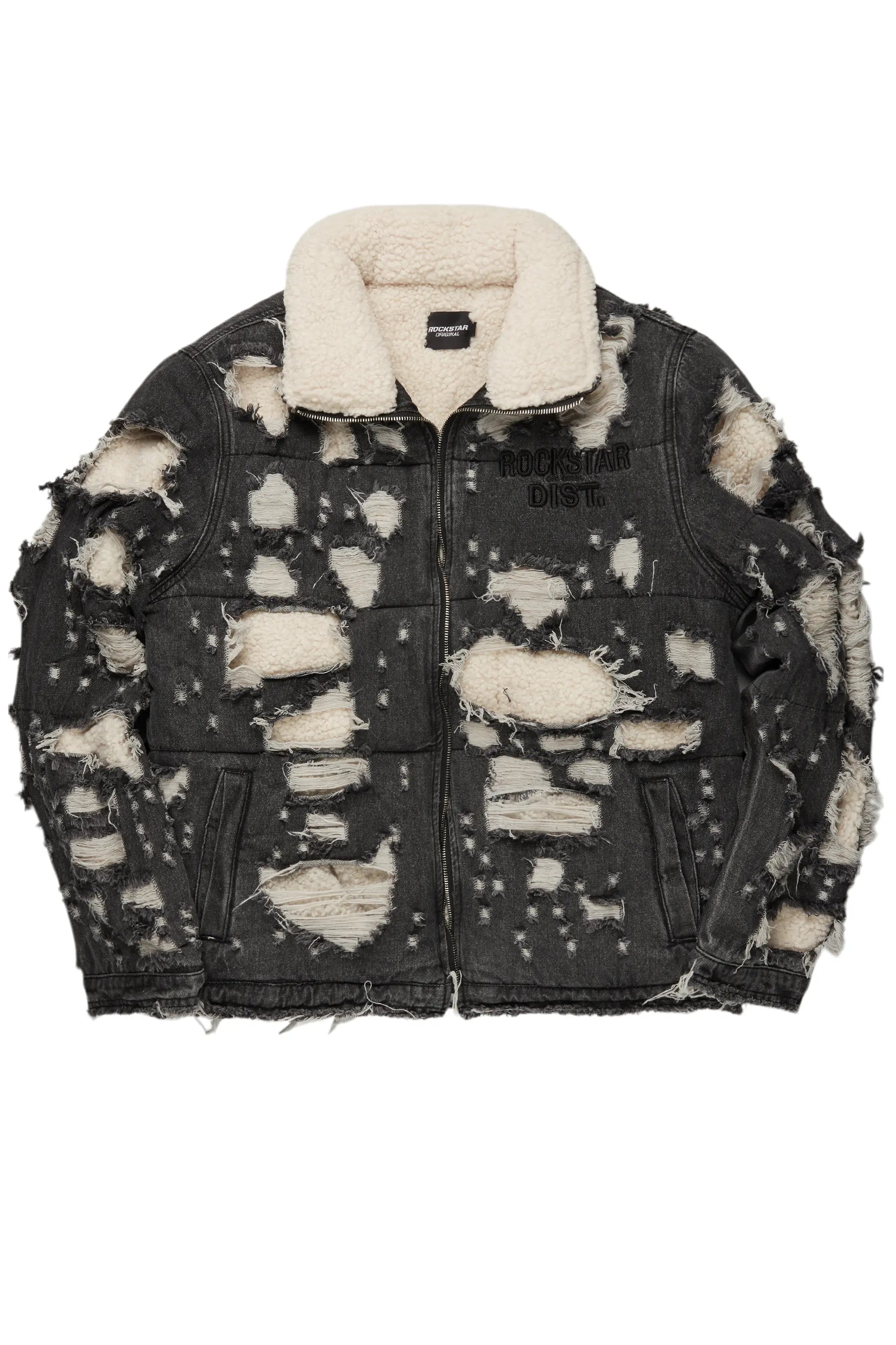 Faro Black Denim Sherpa Puffer Jacket