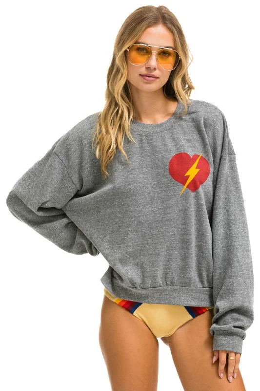 BOLT HEART RELAXED CREW SWEATSHIRT - HEATHER GREY