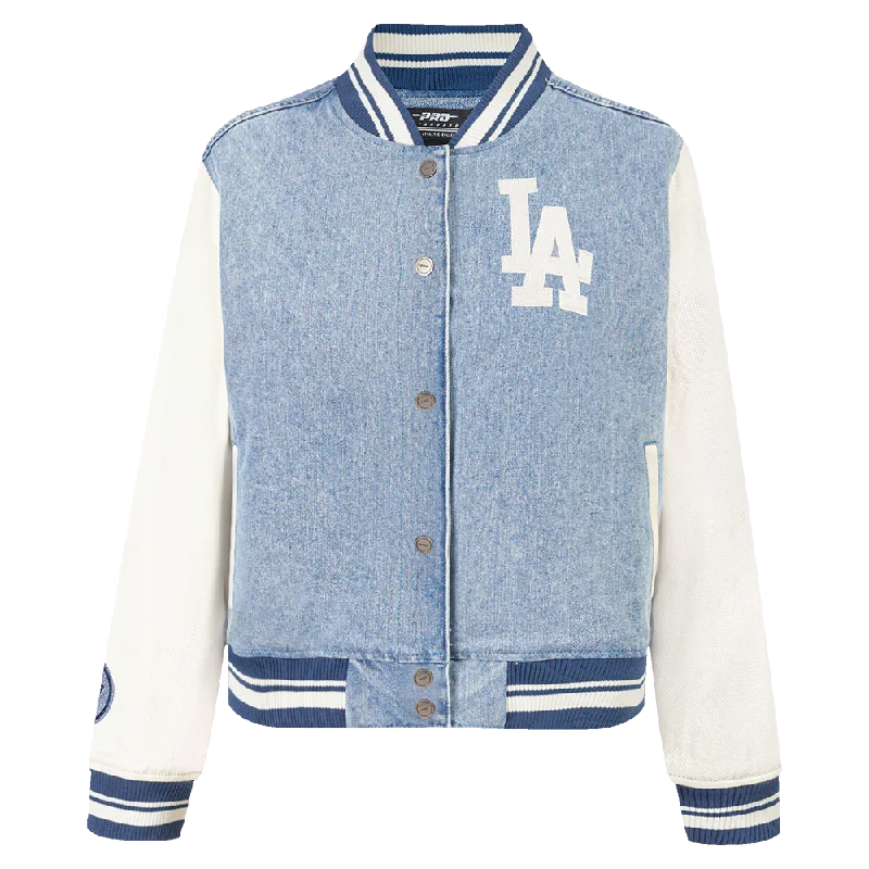 MLB LOS ANGELES DODGERS VARSITY BLUES WOMEN'S DENIM VARSITY JACKET (DENIM/LINEN)