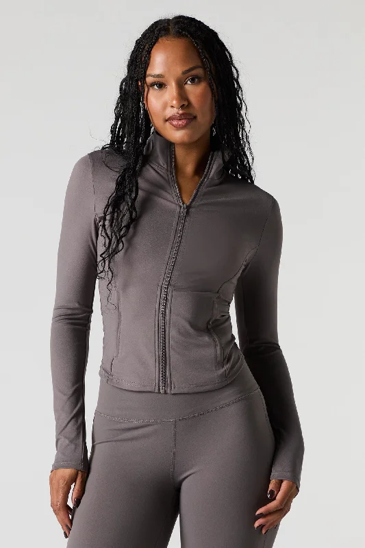 Active Solid Zip-Up Long Sleeve Top