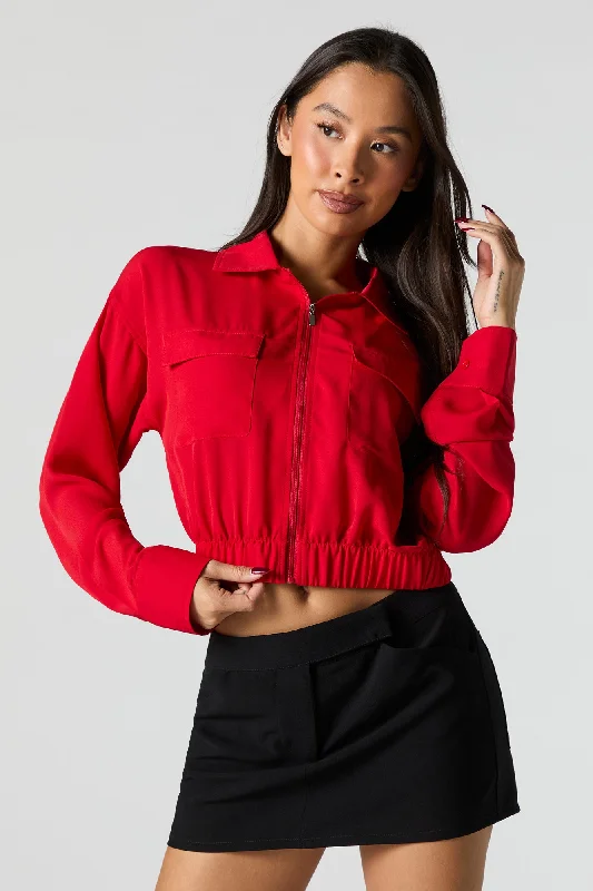 Zip-Up Collared Long Sleeve Top