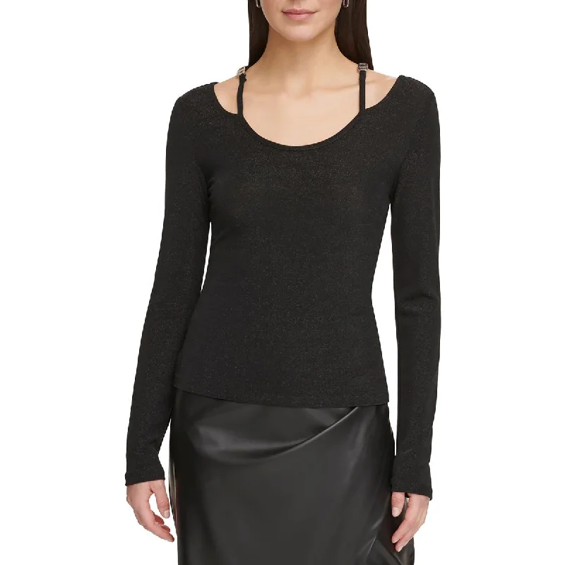 DKNY Womens Shimmer Long Sleeve Cold Shoulder