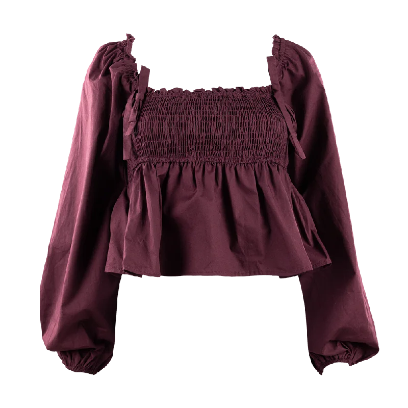 Maroon Smocked Long Sleeve Top with Bows