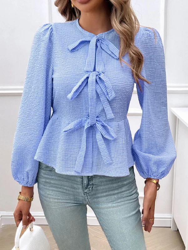 Hazel Blues® |  Tied Round Neck Long Sleeve Blouse