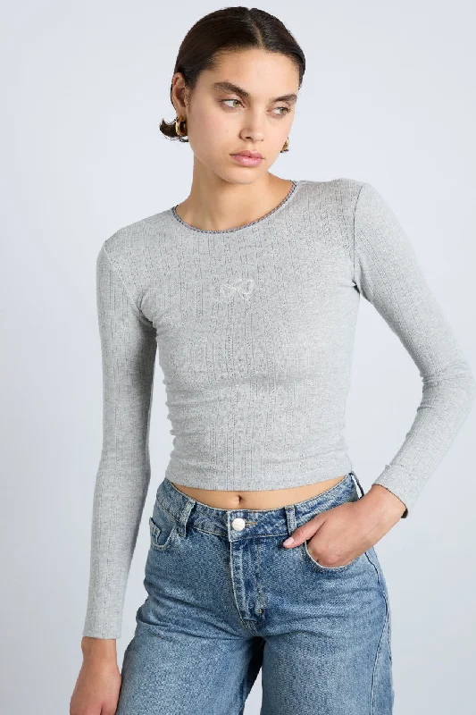 lua long sleeve pointelle top - grey marl