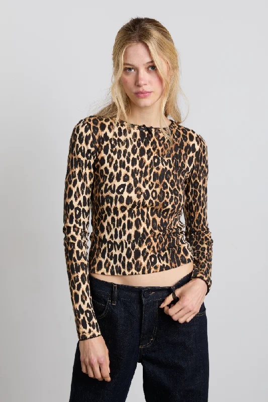 lua pointelle long sleeve top - leopard