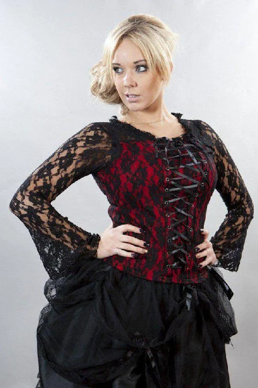 Sarah Long Sleeve Victorian Top In Lycra And Lace Overlay