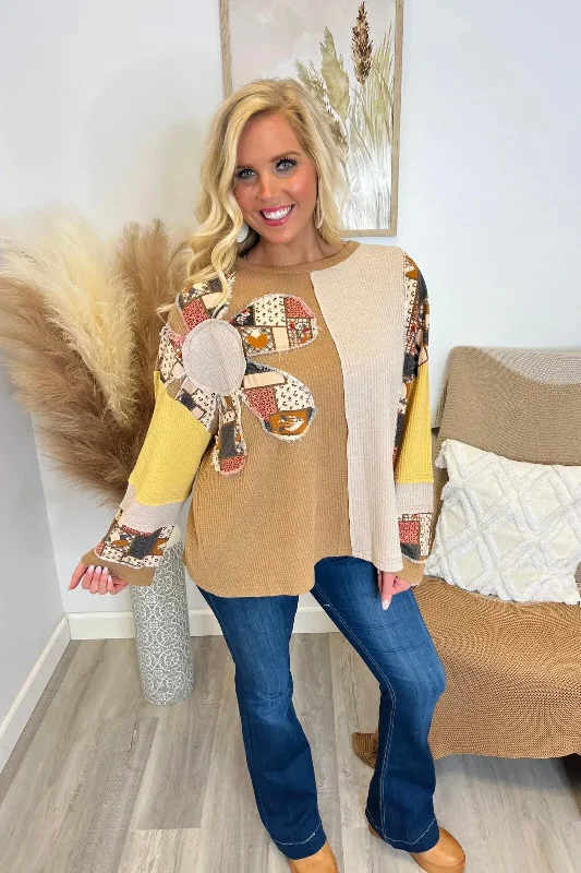 Mocha Combo Color Block Long Sleeve Top