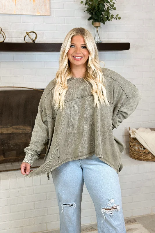 Ash Long Sleeve Knit Mineral Washed Top