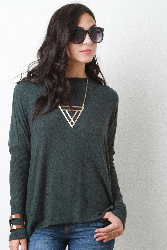 Casual Long Sleeves Dolman Trapeze Top