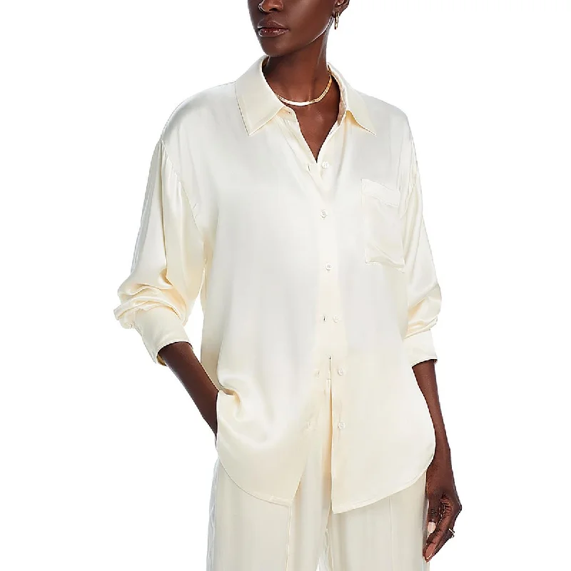 Womens Collar Long Sleeve Button-Down Top