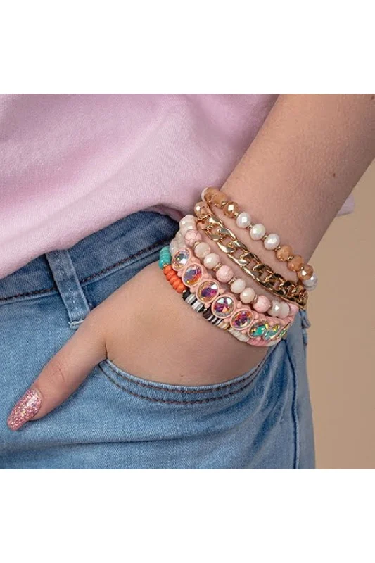 Emma Pink And Turquoise Gold Stretch Bracelet Set