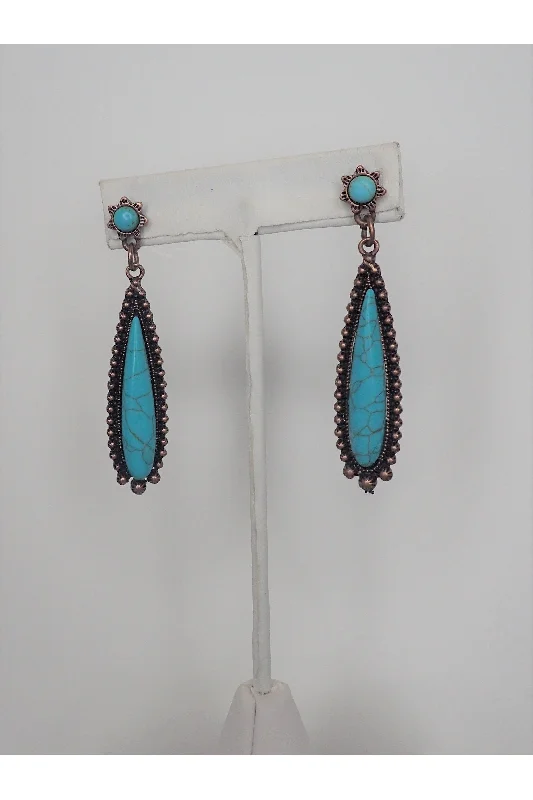 Emma Turquoise Teardrop Earrings Set in Copper Metal