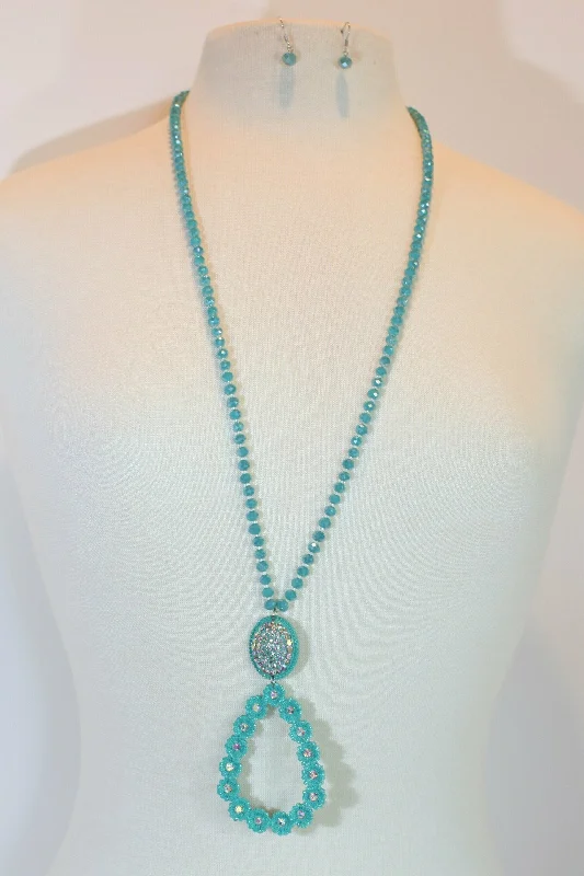 Long Turquoise Beaded Necklace Set