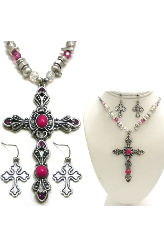 Pink Cross Necklace Set