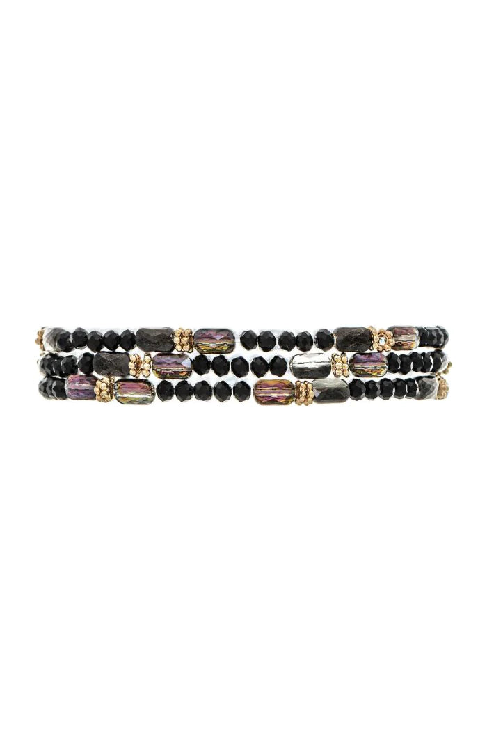 Rain Jewelry Gold Black Aurora Borealis Bead Three Piece Bracelet Set