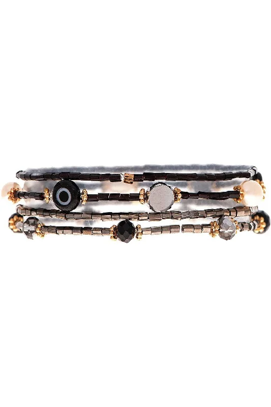 Rain Jewelry Gold Black Evil Eye Bead Bracelet Set