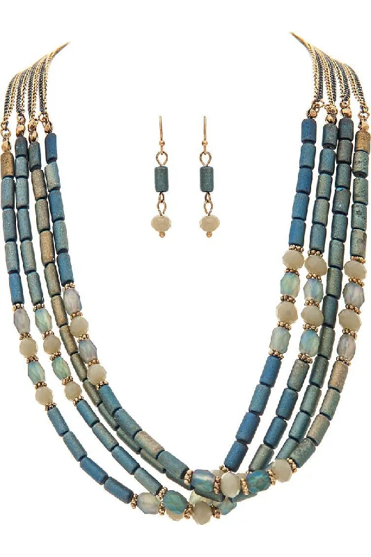 Rain Jewelry Gold Blue Fire Polish Barrel Bead Necklace Set